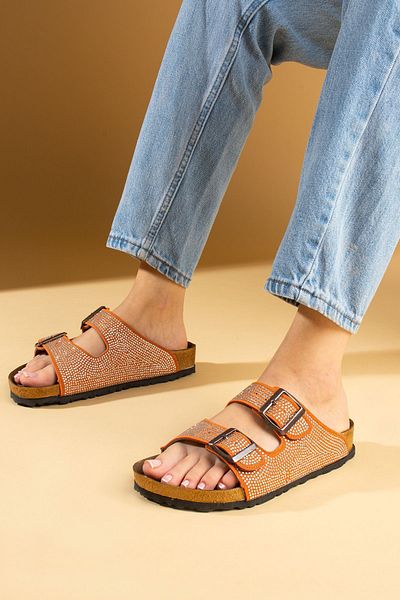 Pembe Potin Orange Orange Double Banded Buckle - Orthopedic Sole Comfortable Daily Slippers