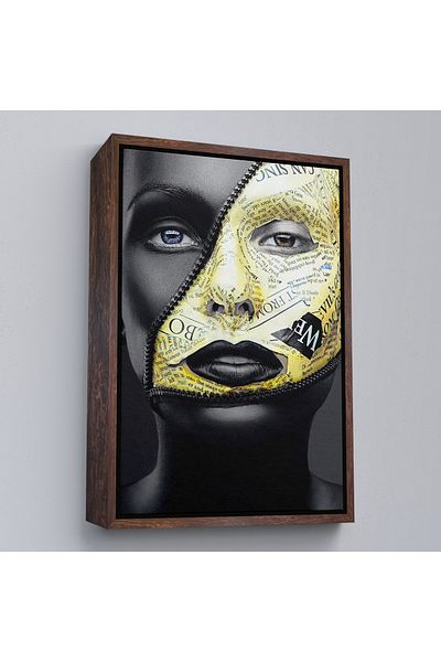Harita Sepeti Close-Up Portrait of Beautiful Girl with White Frame Zipper Makeup Canvas Painting