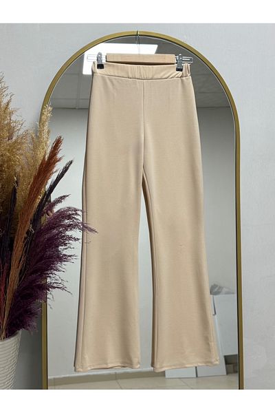 Ebrar Store Ceyda Spanish Leg Skuba Trousers-Mt1448 Stone