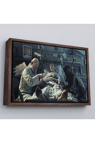 Harita Sepeti Tablou pe pânză cu cadru alb Grim Reaper și înger care joacă jocuri de noroc, tablou cu îngerul morții