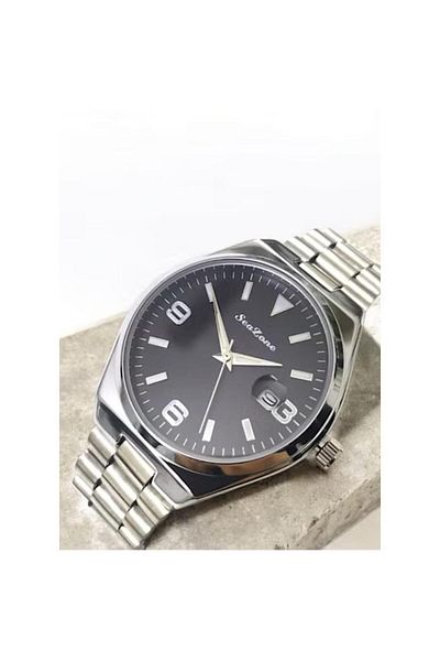 Seazone Men's Stainless Steel Analog Quartz Watch Date Display Easy to Read Fashion Design Waterproof