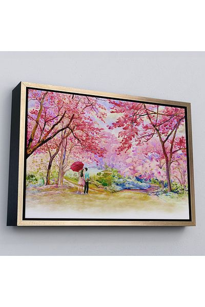 Harita Sepeti Pictură pe pânză Valentine Under Sakura Tree cu cadru auriu
