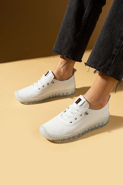Pembe Potin White Women's Orthopedic Genuine Leather Comfortable Comfort Sole Daily Casual Sports Shoes