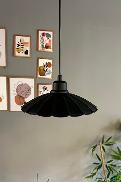 Bamyum Risso Metal Avize Siyah Yarım Lale Başlık Tekli Rustik Cafe Mutfak Modern Sarkıt Aydınlatma