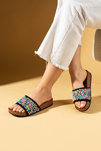 Pembe Potin New Season Women's Multi-Colored Stone Anatomical Comfortable Sole Slippers