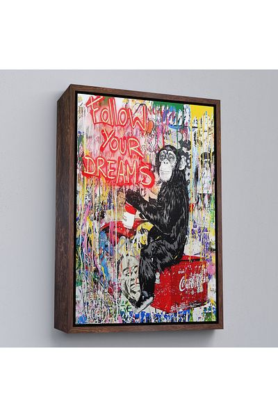 Harita Sepeti Alungați-vă după visul cu cadru alb, poster cu graffiti cu maimuță, pictură pe pânză cu graffiti Banksy