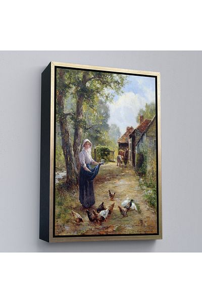 Harita Sepeti Pictură de perete Rusă Rustică Femeie și Pui cu Cadru Aur