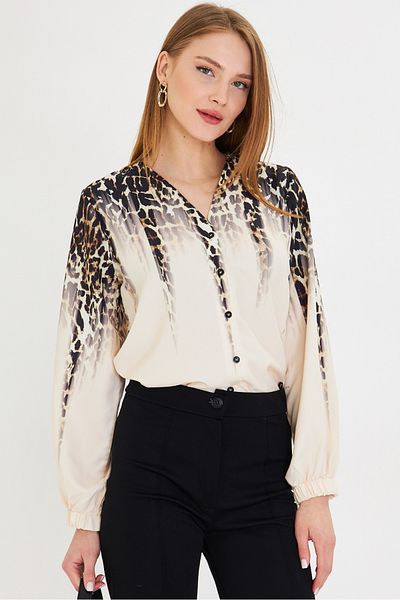 armonika Cămașă cu model pentru femei, negru-bej, cu mâneci elastice ARM-25Y 001014