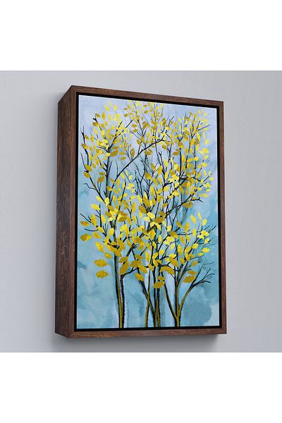 Harita Sepeti Yellow Leaves Abstract Decorative Art Print with White Frame