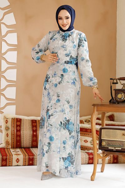 Neva Style Rochie Hijab din piatră cu model floral 27961TAS