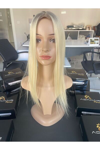 PERUK Doğal Saç Tül Tepelik İpek Taban Sarı