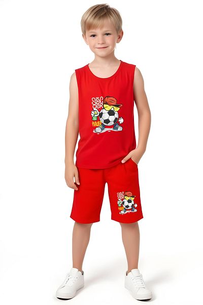 FYK COLLECTİON Soccer Spray Printed Boys' Suspender T-Shirt and Shorts Top and Bottom Set
