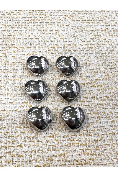 ODDA TASARIM ATÖLYESİ Curved Silver Heart Model Set of 6 Buttons