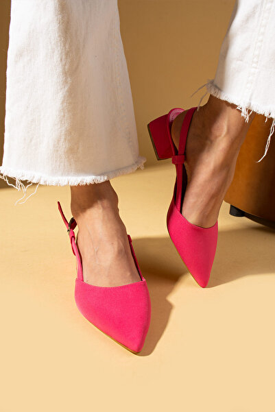 Pembe Potin Women's Fuchsia Satin Stylish Style Low Heeled Women's Shoes