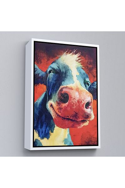 Harita Sepeti Funny Cow Portrait Wall Painting with White Frame