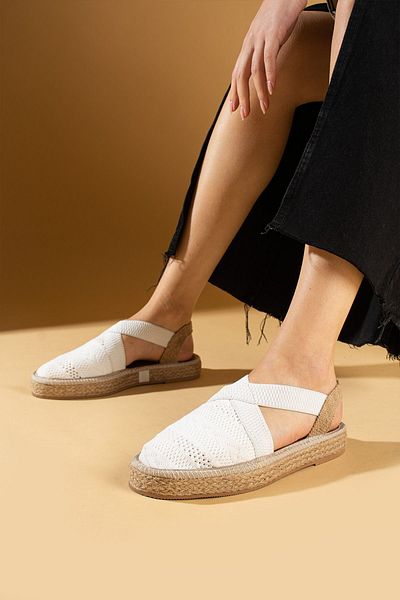Pembe Potin Women's White Comfortable Sole Knitted Knitwear Daily Conford Sandals