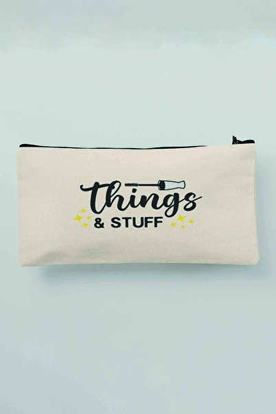 qoeuyl boutique Things And Stuff Друкована бежева тканинна косметичка для мак...