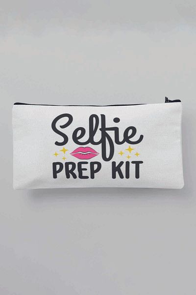 qoeuyl boutique Kit de pregătire pentru selfie, geantă de machiaj din pânză albă imprimată, portofel pentru stilouri