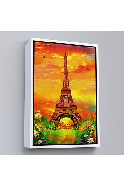 Harita Sepeti Turnul Eiffel cu cadru alb Vizualizare pictură în ulei Pictură decorativă pe pânză