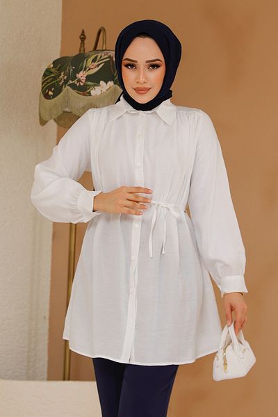 Neva Style Tunica albă hijab cu nasturi 10025B