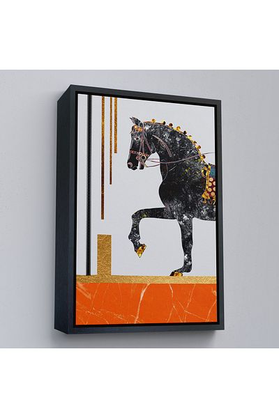 Harita Sepeti Tablou abstract de cal negru modern cu cadru auriu