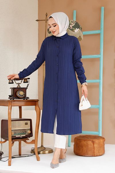Neva Style Tunica Hijab Albastru Marin cu nasturi 70381L