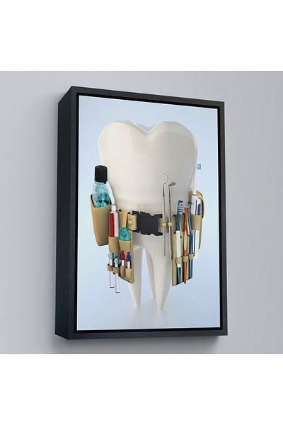 Harita Sepeti Clinica dentara cu rama aurie, decorare birou pentru ingrijirea bucala, tablou pe panza pentru dentist