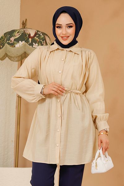 Neva Style Tunica Hijab Bej Inchis cu nasturi 10025KBEJ