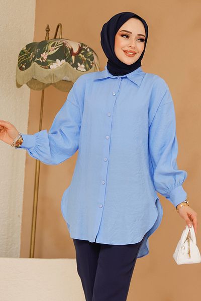 Neva Style Tunica Hijab Albastru Baby cu nasturi 10059BM