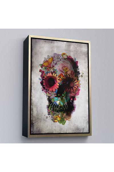 Harita Sepeti Craniu de zahăr cu cadru auriu Craniu cu flori colorate Ziua morților Pictură pe pânză