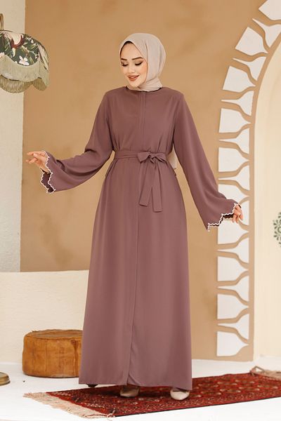Neva Style Belted Dusty Rose Hijab Ferace 29125Gk