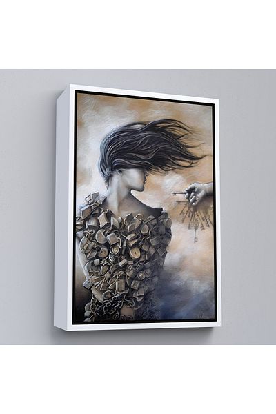Harita Sepeti Woman in White Frame Locks Painting Wall Art