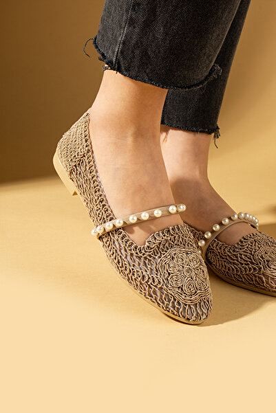 Pembe Potin Dámské baleríny Mink Pearl Vyšívané Lehká Pohodlná podešev Stylové boty pro volný čas