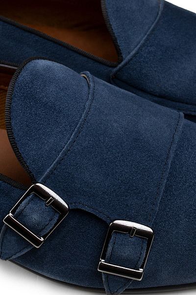Deery Ανδρικά παπούτσια Loafer με διπλή πόρπη σε μπλε σουέντ