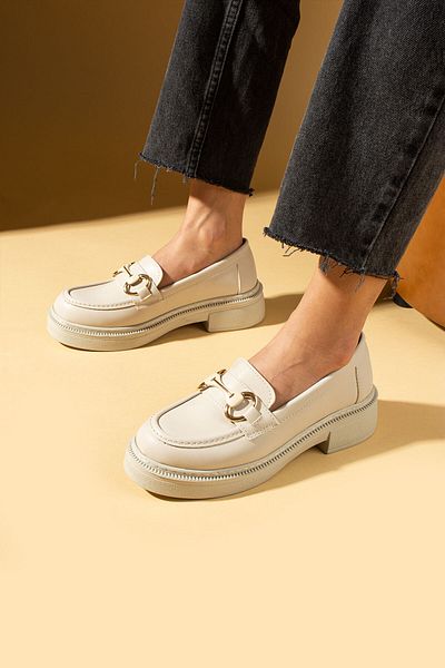 Pembe Potin Γυναικεία Μπεζ Loafer Moccasin Casual Buckle Καθημερινά άνετα παπούτσια σόλας
