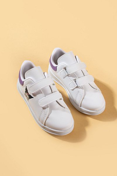 Pembe Potin Λευκά λιλά Unisex χαριτωμένα και άνετα παιδικά αθλητικά παπούτσια με ταινία Velcro