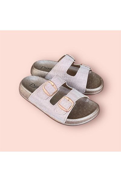 Pienn Pieenn Women's Silvery Double Buckle Orthopedic Comfort Sole Slippers