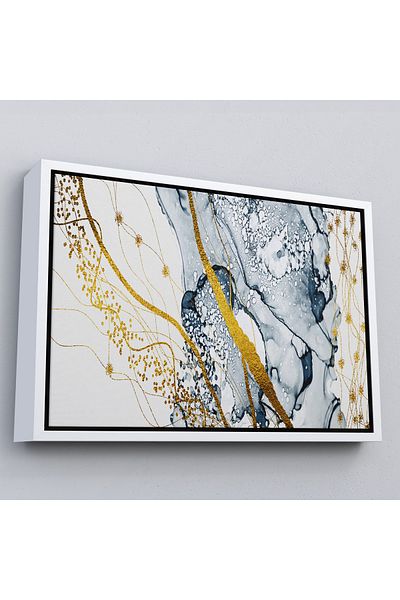 Harita Sepeti Pictură abstractă modernă pe pânză în culorile albastru și galben auriu cu cadru alb