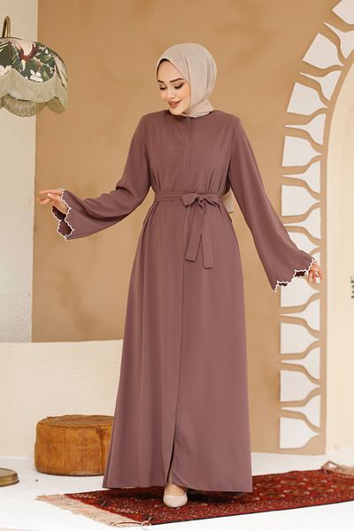 Neva Style Belted Dusty Rose Hijab Ferace 29125Gk