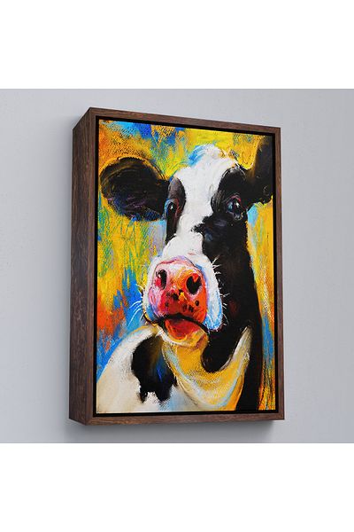 Harita Sepeti Artă modernă Portret de vacă cu cadru alb Pictură decorativă pe pânză