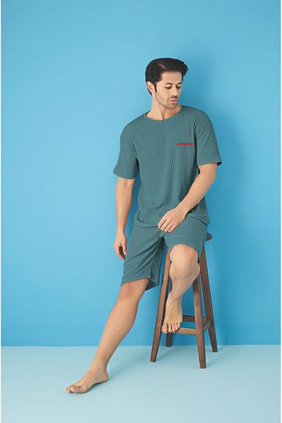 Ayans Pijama Κοτλέ Oversize Ανδρικό Σετ Κάπρι
