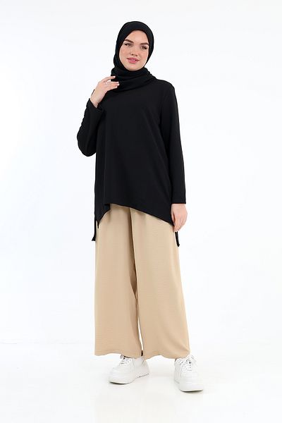 Berel Moda Comfortable Fit Elastic Waist Trousers Stone Color