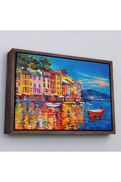Harita Sepeti Marina cu bărci în cadru alb Vizualizare pictură în ulei Pictură decorativă pe pânză