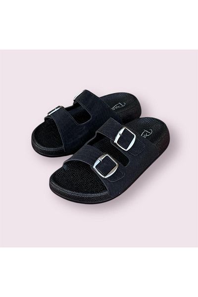 Pienn Pieenn Women's Silvery Double Buckle Orthopedic Comfort Sole Slippers