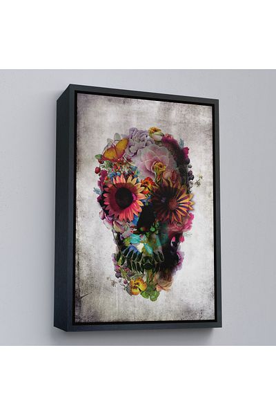 Harita Sepeti Craniu de zahăr cu cadru auriu Craniu cu flori colorate Ziua morților Pictură pe pânză