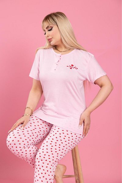 MEBA Women's Large Size Lapel Button Short Sleeve Viscose Combed Cotton Mother Pajamas Set