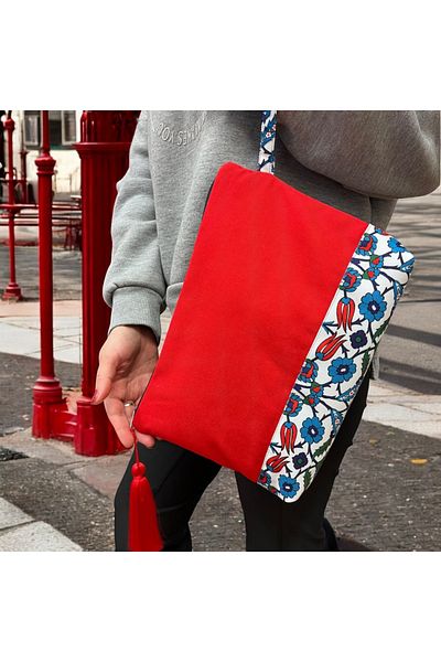 Atölye No 35 Kulturtasche Damen, Kosmetiktasche Rot, Etnisches Muster, 32x24 cm