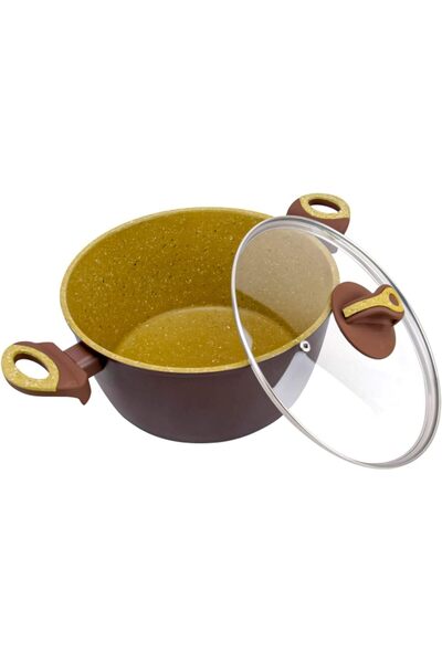 Winds Trading WILSON Oak Stone Aluminum Casserole, Non-Stick Marble Coating, Glass Lid, Heat-Resistant Handles.