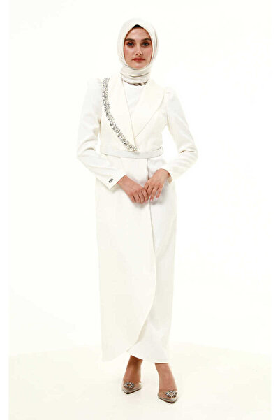 Setrms 2421009 Taşlı Yaka Karpuz Kol Abiye Elbise