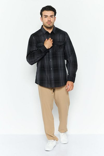 Burnside Men Regular Fit Plaid Long Sleeve Casual Shirt, Black